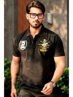 GRITSTONES - Men Black Embroidered Polo T-Shirt