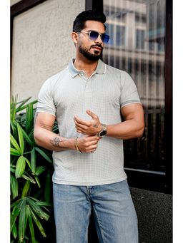 GRITSTONES - Men Light Green Self Design Polo T-Shirt