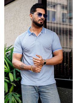 GRITSTONES - Men Sky Blue Self Design Polo T-Shirt