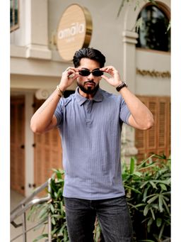 GRITSTONES - Men Blue Drop Needle Placket Polo T-Shirt