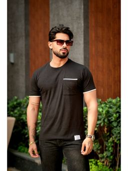 GRITSTONES - Men Black Self Design Pocket T-Shirt
