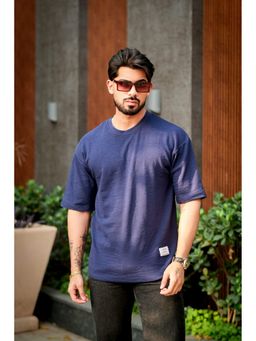 GRITSTONES - Men Navy Blue Self Design Pocket T-Shirt