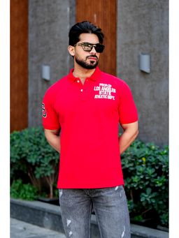 GRITSTONES - Men Red Self Design Polo T-Shirt