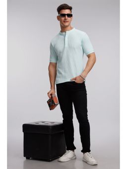 GRITSTONES - Men Sky Blue Waffle Henley T-Shirt