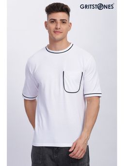 GRITSTONES - Men White Oversized Self Design Pocket T-Shirt