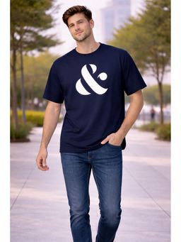 Glito - Men Navy Blue Graphic Printed Cotton T-Shirt