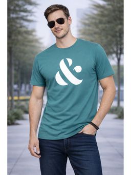 Glito - Men Teal Graphic Printed Cotton T-Shirt