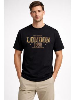 Glito - Black Men Graphic Printed Cotton T-Shirt