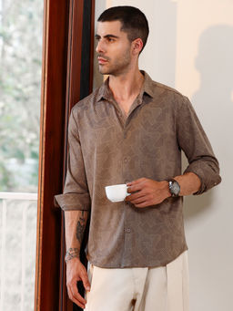 CAHOOT - Men Brown Geometric Pattern Full Sleeve Regular Fit Casual Shirt