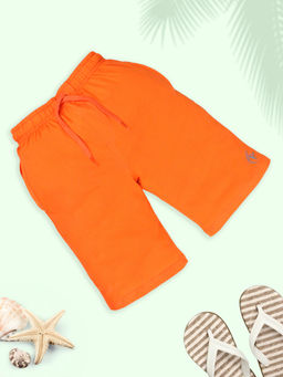 KiddoPanti - Orange Boys Solid Knee Length Basic Shorts