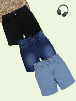 KiddoPanti - Boys Solid Denim Shorts (Pack of 3)