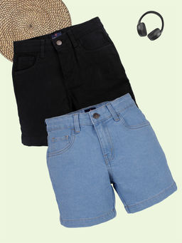 KiddoPanti - Boys Solid Denim Shorts (Pack of 2)
