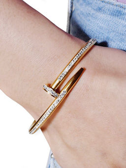 Designs & You - Gold Plated Stainless Steel Anti Tarnish AD Studded Nail Bracelet