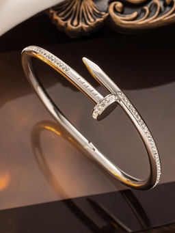 Designs & You - Silver Plated Stainless Steel Anti Tarnish AD Studded Nail Bracelet