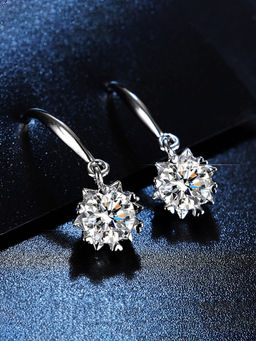 Designs & You - Silver Plated Crystal Studded Anti Tarnish Circular Solitaire Drop Earrings