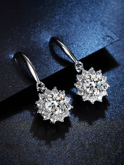 Designs & You - Silver Plated Crystal Studded Anti Tarnish Floral Solitaire Drop Earrings