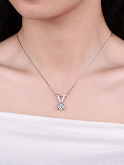 Designs & You - Silver Plated Crystal Studded V Shape Circular Solitaire Pendant