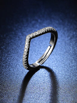 Designs & You - Silver Plated American Diamond Studded V Shape Contemporary Adjustable Finger Ring
