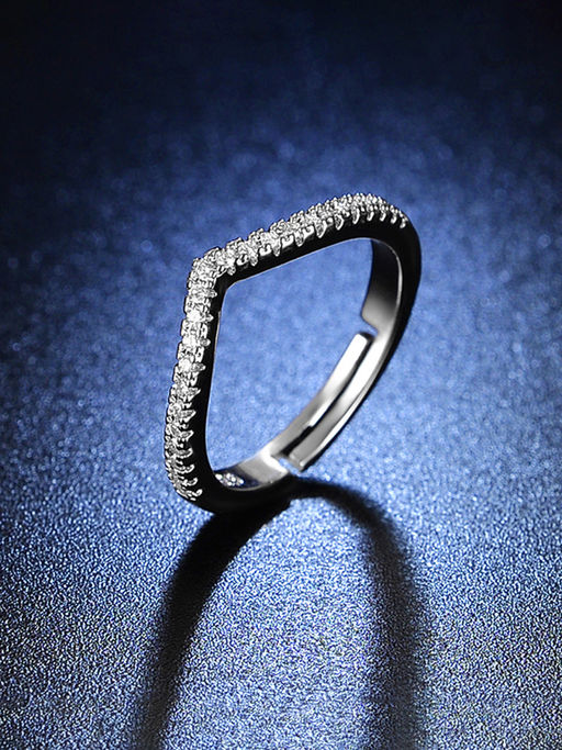 Designs & You Silver Plated American Diamond Studded V Shape Contemporary Adjustable Finger Ring