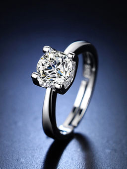 Designs & You - Silver Plated Crystal Studded Anti Tarnish Solitaire Adjustable Finger Ring