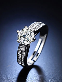 Designs & You - Silver Plated American Diamond Studded Anti Tarnish Adjustable Finger Ring