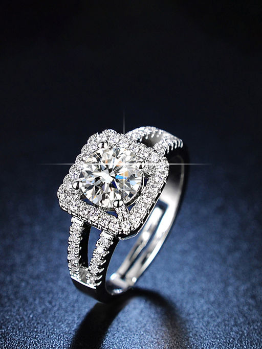 Designs & You Silver Plated American Diamond Studded Contemporary Solitaire Adjustable Finger Ring