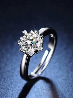 Designs & You - Silver Plated Crystal Studded Anti Tarnish Solitaire Adjustable Finger Ring