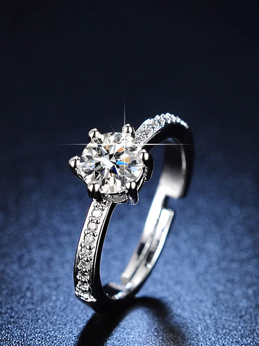 Designs & You Silver Plated American Diamond Studded Contemporary Solitaire Adjustable Finger Ring