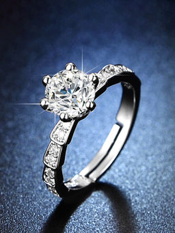 Designs & You - Silver Plated American Diamond Studded Contemporary Solitaire Adjustable Finger Ring