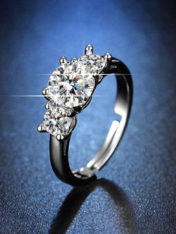 Designs & You - Silver Plated Crystal Studded Anti Tarnish Solitaire Adjustable Finger Ring