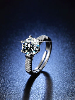 Designs & You - Silver Plated American Diamond Studded Solitaire Adjustable Finger Ring