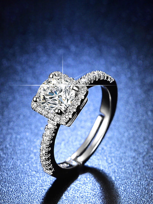 Designs & You Silver Plated Crystal Studded Multicolor Square Shape Solitaire Adjustable Finger Ring