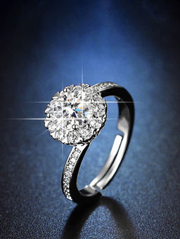 Designs & You - Silver Plated American Diamond Studded Solitaire Adjustable Finger Ring