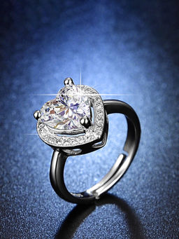 Designs & You - Silver Plated Crystal Studded Heart Shape Anti Tarnish Adjustable Finger Ring