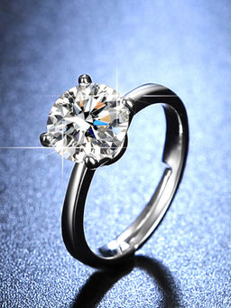 Designs & You - Silver Plated Crystal Studded Anti Tarnish Solitaire Adjustable Finger Ring