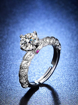 Designs & You - Silver Plated Anti Tarnish Side Studded Pink Stone Solitaire Adjustable Finger Ring