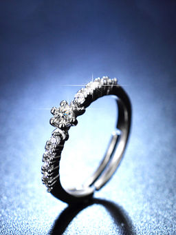Designs & You - Silver Plated American Diamond Studded Adjustable Round Finger Ring