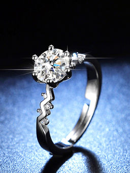 Designs & You - Silver Plated Crystal Studded Unique Wave Like Adjustable Solitaire Finger Ring