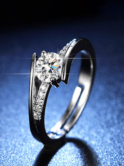 Designs & You - Silver Plated Crystal Studded Anti Tarnish Adjustable Solitaire Finger Ring