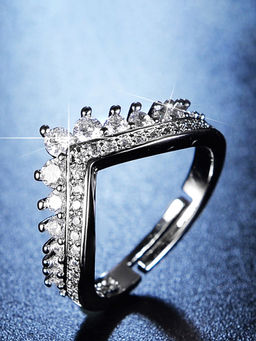Designs & You - Silver Plated American Diamond Studded V Shape Contemporary Adjustable Finger Ring