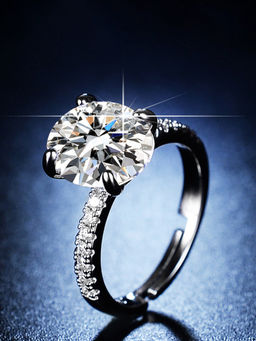 Designs & You - Silver Plated Crystal Studded Anti Tarnish Huge Stone Solitaire Adjustable Finger Ring