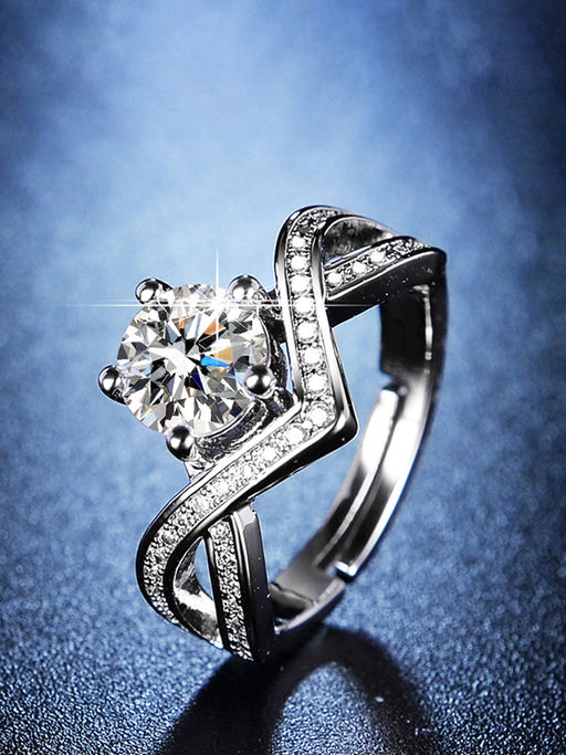 Designs & You Silver Plated American Diamond Studded Design Solitaire Adjustable Finger Ring