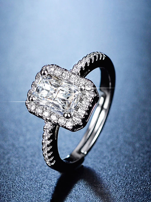 Designs & You Silver Plated American Diamond Studded Rectangular Adjustable Finger Ring