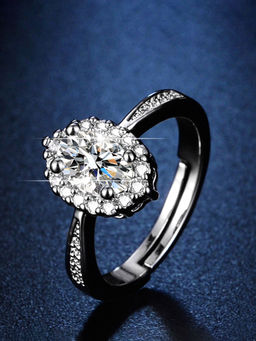 Designs & You - Silver Plated American Diamond Studded Oval Contemporary Adjustable Finger Ring