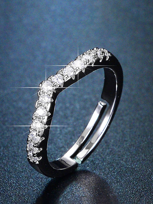Designs & You Silver Plated American Diamond Studded V Shape Contemporary Adjustable Finger Ring