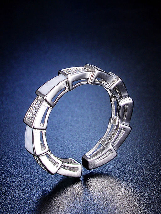 Designs & You Silver Plated Crystal Studded Contemporary Anti Tarnish Adjustable Finger Ring