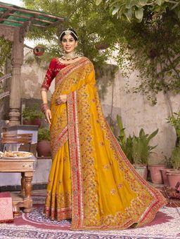 Odette - Mustard Art Silk Saree with Unstitched Blouse