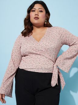 AAREIN - Ample Plus Size Floral Printed Full Sleeves Wrap Top