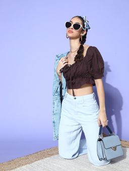 AAREIN - Women Chic Brown Solid Bustier Crop Top