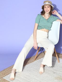 AAREIN - Women Gorgeous Green Solid Cropped Top